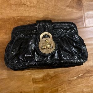 Vintage Steve Madden Grey Patent Clutch Gold Tumble Clasp